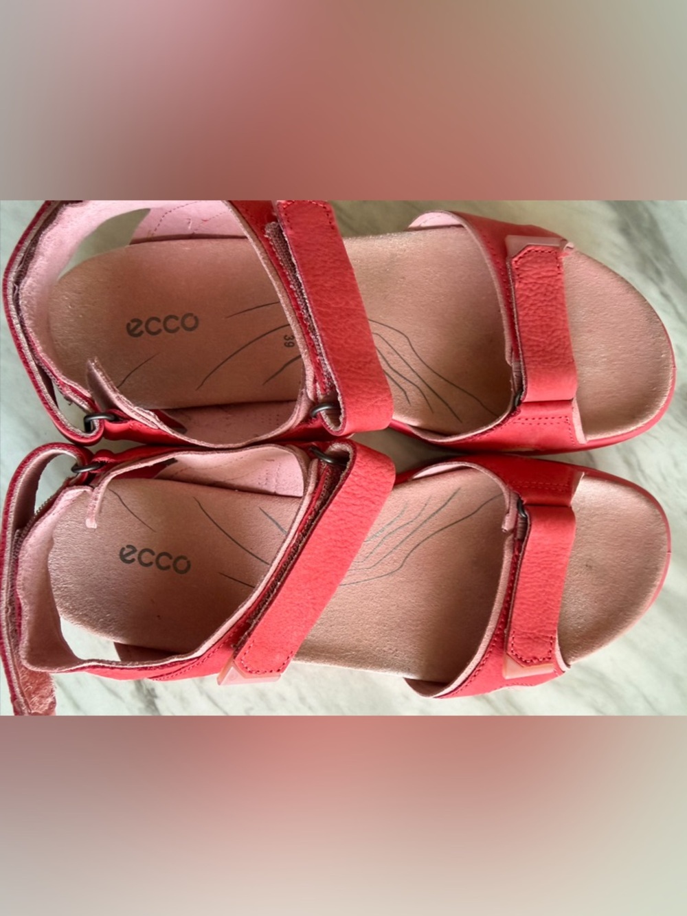 ECCO Womens Off-road Comfort Sport Sandals Red and Pink Velcro EUC 39 / 8-8.5 US - Picture 6 of 7